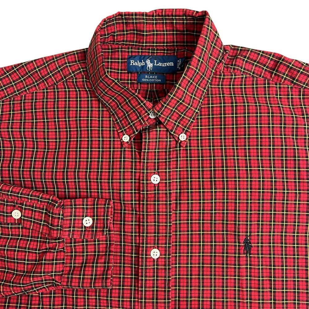 Ralph Lauren Mens Large‎ Red Black Plaid Blake Long Sleeve Button Down Shirt